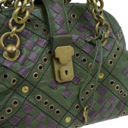 Bottega Veneta Green and Purple Intrecciato Leather Bowling Bag