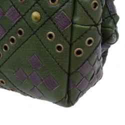 Bottega Veneta Green and Purple Intrecciato Leather Bowling Bag