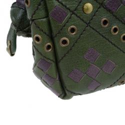 Bottega Veneta Green and Purple Intrecciato Leather Bowling Bag