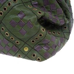 Bottega Veneta Green and Purple Intrecciato Leather Bowling Bag
