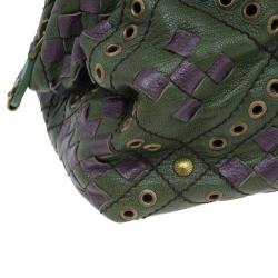 Bottega Veneta Green and Purple Intrecciato Leather Bowling Bag