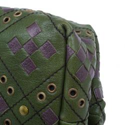 Bottega Veneta Green and Purple Intrecciato Leather Bowling Bag