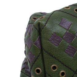 Bottega Veneta Green and Purple Intrecciato Leather Bowling Bag