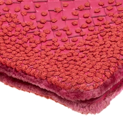 Pre Owned Bottega Veneta Pink Intrecciato Embroidered Leather Clutch