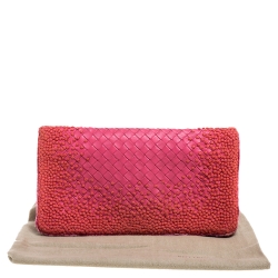 Pre Owned Bottega Veneta Pink Intrecciato Embroidered Leather Clutch