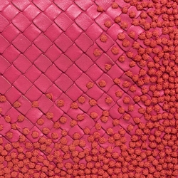 Pre Owned Bottega Veneta Pink Intrecciato Embroidered Leather Clutch