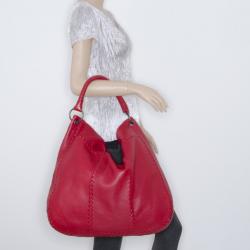 Pre Owned Bottega Veneta Red Washed Cervo Leather Hobo