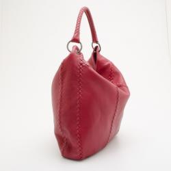 Pre Owned Bottega Veneta Red Washed Cervo Leather Hobo