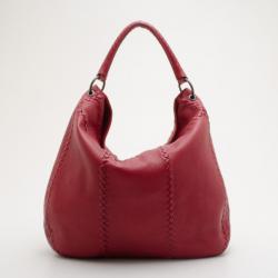 Pre Owned Bottega Veneta Red Washed Cervo Leather Hobo