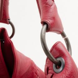 Pre Owned Bottega Veneta Red Washed Cervo Leather Hobo