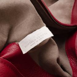 Pre Owned Bottega Veneta Red Washed Cervo Leather Hobo