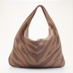 Pre Owned Bottega Veneta Zebra Stripe Large Veneta Woven Hobo 