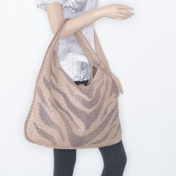 Pre Owned Bottega Veneta Zebra Stripe Large Veneta Woven Hobo 