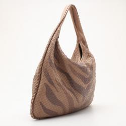 Pre Owned Bottega Veneta Zebra Stripe Large Veneta Woven Hobo 