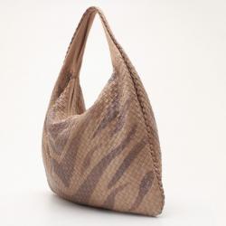 Pre Owned Bottega Veneta Zebra Stripe Large Veneta Woven Hobo 