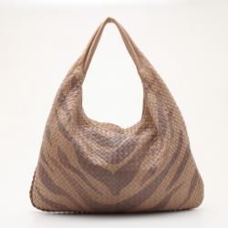 Pre Owned Bottega Veneta Zebra Stripe Large Veneta Woven Hobo 