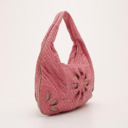 Pre Owned Bottega Veneta Pink Woven Flower Hobo