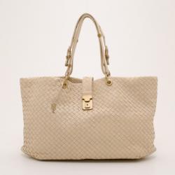 Pre Owned Bottega Veneta Ivory Intrecciato Woven Tote