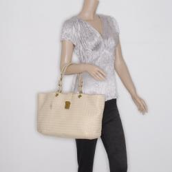 Pre Owned Bottega Veneta Ivory Intrecciato Woven Tote