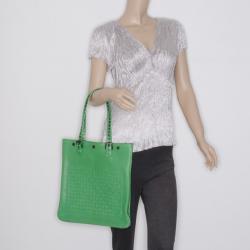 Pre Owned Bottega Veneta Esperanza Intrecciato Shiny Calf Aquatre Bag 