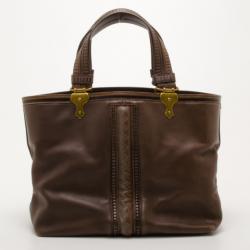 Pre Owned Bottega Veneta Brown Leather Shopping Tote 