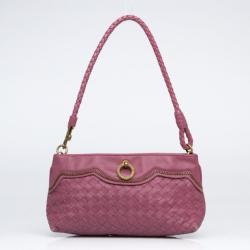Pre Owned Bottega Veneta Small Pink Woven Leather Shoulder  Bag