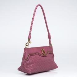 Pre Owned Bottega Veneta Small Pink Woven Leather Shoulder  Bag