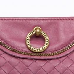 Pre Owned Bottega Veneta Small Pink Woven Leather Shoulder  Bag