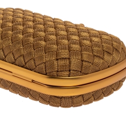 Pre Owned Bottega Veneta Gold Intrecciato Metal Knot Clutch