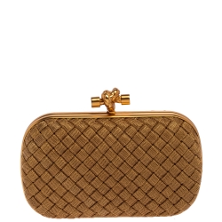 Pre Owned Bottega Veneta Gold Intrecciato Metal Knot Clutch
