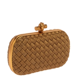 Pre Owned Bottega Veneta Gold Intrecciato Metal Knot Clutch