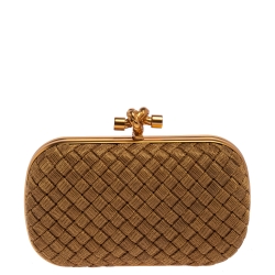 Pre Owned Bottega Veneta Gold Intrecciato Metal Knot Clutch