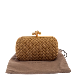 Pre Owned Bottega Veneta Gold Intrecciato Metal Knot Clutch
