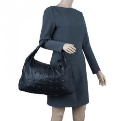 Pre Owned Bottega Veneta Black Leather Stud Stamped Hobo Bag