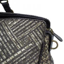 Pre Owned Bottega Veneta Metallic Gold Leather/Python Limited Edition Intrecciato Satchel