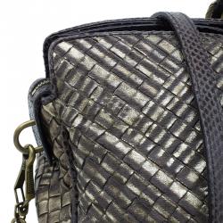 Pre Owned Bottega Veneta Metallic Gold Leather/Python Limited Edition Intrecciato Satchel