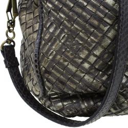 Pre Owned Bottega Veneta Metallic Gold Leather/Python Limited Edition Intrecciato Satchel