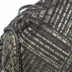 Pre Owned Bottega Veneta Metallic Gold Leather/Python Limited Edition Intrecciato Satchel