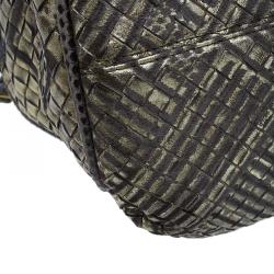 Pre Owned Bottega Veneta Metallic Gold Leather/Python Limited Edition Intrecciato Satchel