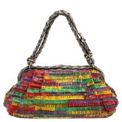Pre Owned Bottega Veneta Multicolor Lizard Ruffles Limited Edition 135/200 Frame Bag