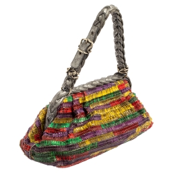 Pre Owned Bottega Veneta Multicolor Lizard Ruffles Limited Edition 135/200 Frame Bag