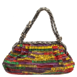 Pre Owned Bottega Veneta Multicolor Lizard Ruffles Limited Edition 135/200 Frame Bag