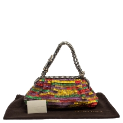 Pre Owned Bottega Veneta Multicolor Lizard Ruffles Limited Edition 135/200 Frame Bag