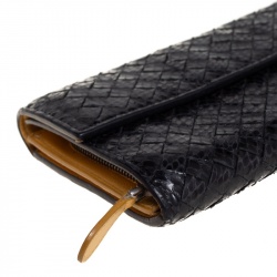 Pre Owned Bottega Veneta Black Snakeskin Continental Wallet