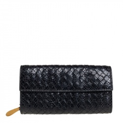 Pre Owned Bottega Veneta Black Snakeskin Continental Wallet