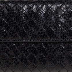 Pre Owned Bottega Veneta Black Snakeskin Continental Wallet