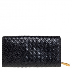 Pre Owned Bottega Veneta Black Snakeskin Continental Wallet