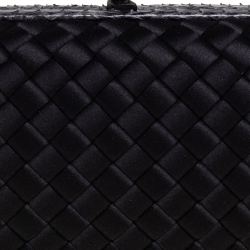 Pre Owned Bottega Veneta Black Satin and Snakeskin Trim Knot Clutch