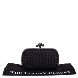 Pre Owned Bottega Veneta Black Satin and Snakeskin Trim Knot Clutch