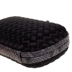 Pre Owned Bottega Veneta Black Satin and Snakeskin Trim Knot Clutch